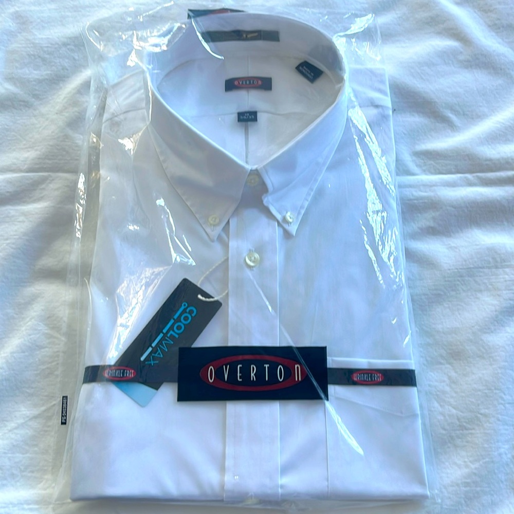 NWT Men’s Overton LS White wrinkle free cool max dress shirt. 18 34/35